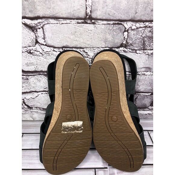 Clarks Unstructured Black Leather Criss Cross Strap Cork Wedge Sandals Women 7M - Picture 14 of 16